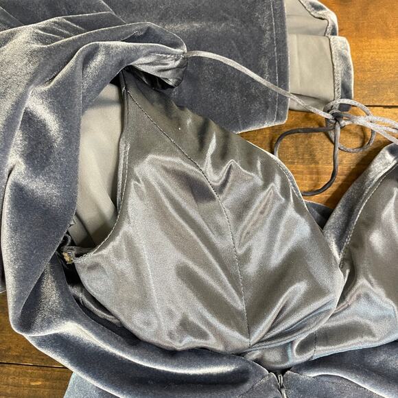 Anthro Jenny Yoo Ellis Light Blue Flutter Sleeve Open Back Velvet Dress Gown 10 - Picture 10 of 14